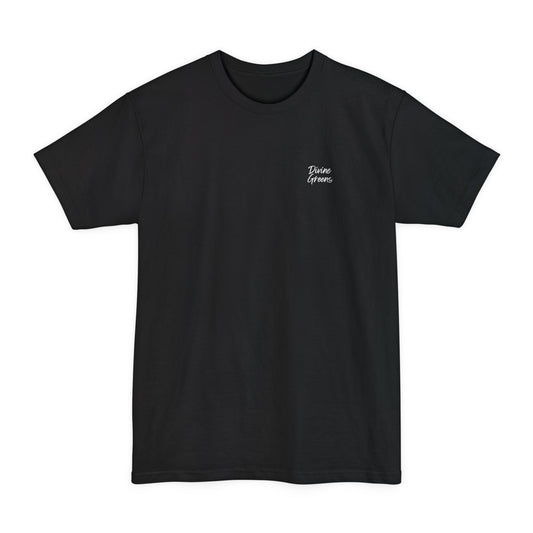 a black t-shirt with a white logo