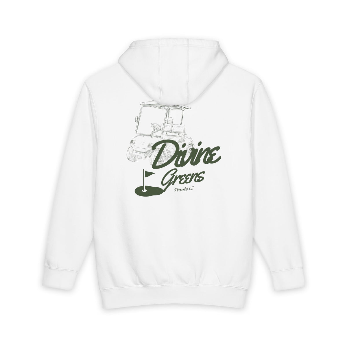 a white sweatshirt with green text