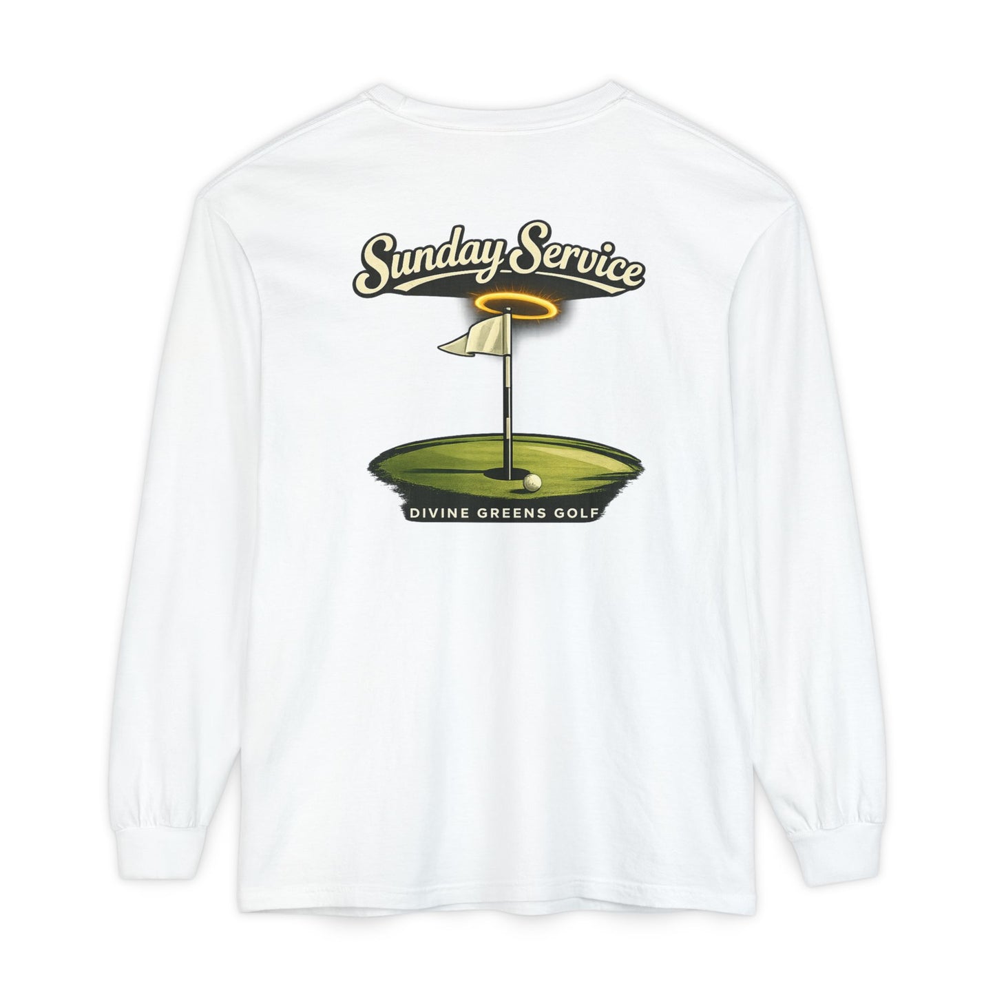 Sunday Service Golf Long Sleeve Tee — Divine Greens Logo