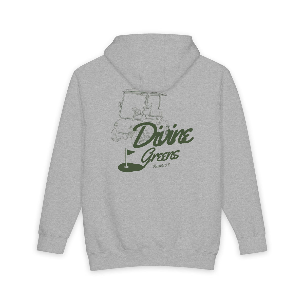 a grey sweatshirt with green text on it