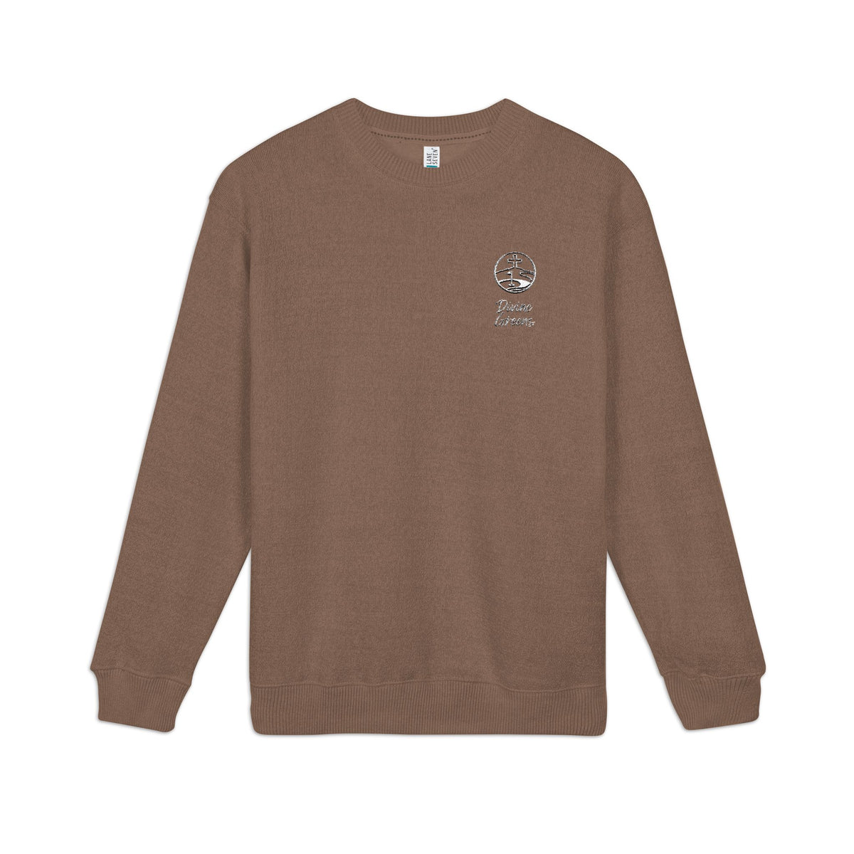 a brown sweater with a logo on it