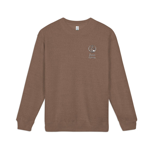 a brown sweater with a logo on it